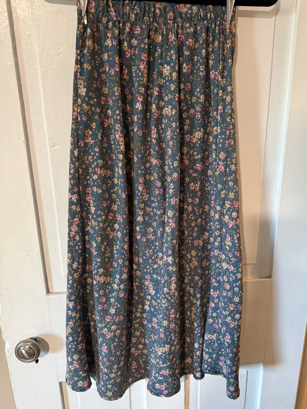 Altar'd State Teal Floral Midi Skirt with Pink & Cream Blooms